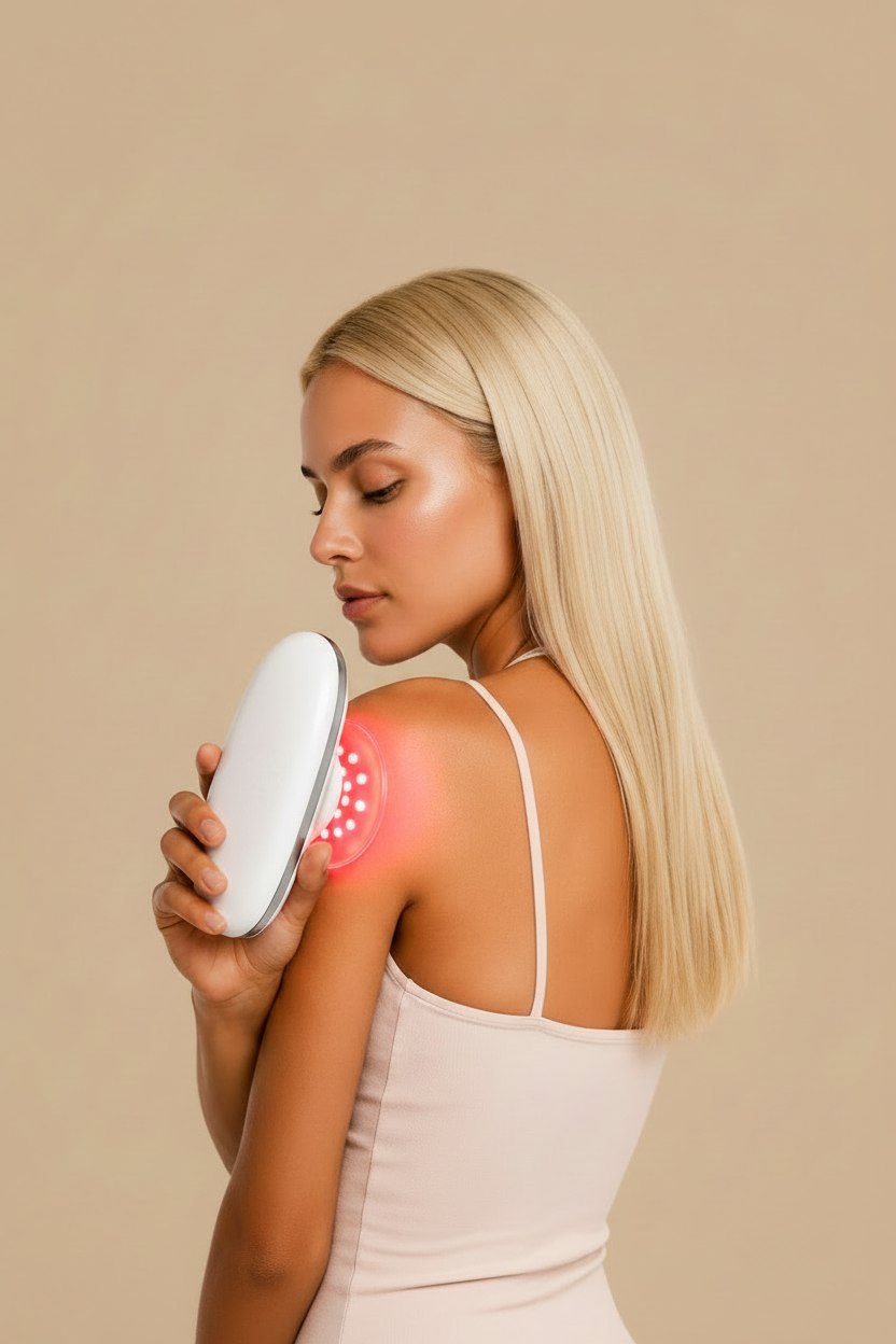 Blonde woman with unbranded oval beauty device