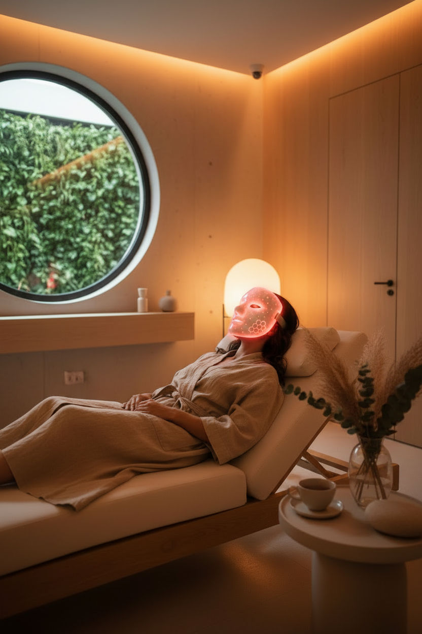 Model met LED Therapy Mask
