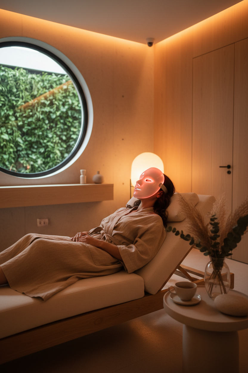 Vrouw met LED gezichtsmasker